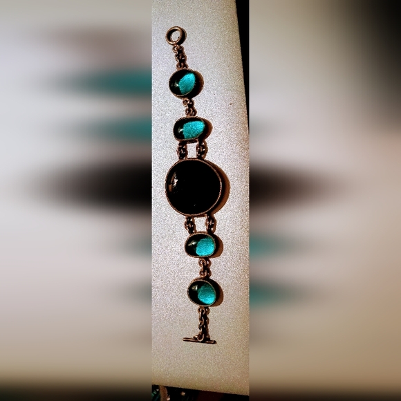 Vintage Native Black & Green BIG  STONE ROUND SHAPE DESIGN 7 INCH BRACELET. - Picture 3 of 8